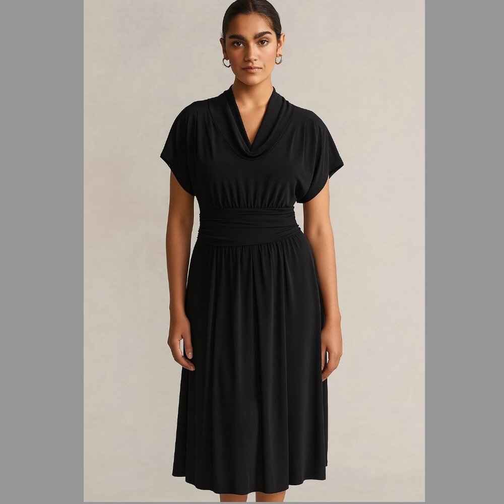 NWOT - BCBGMaxAzria Elegant Black Midi Dress - NEVER WORN - NEW WITH OUT TAGS